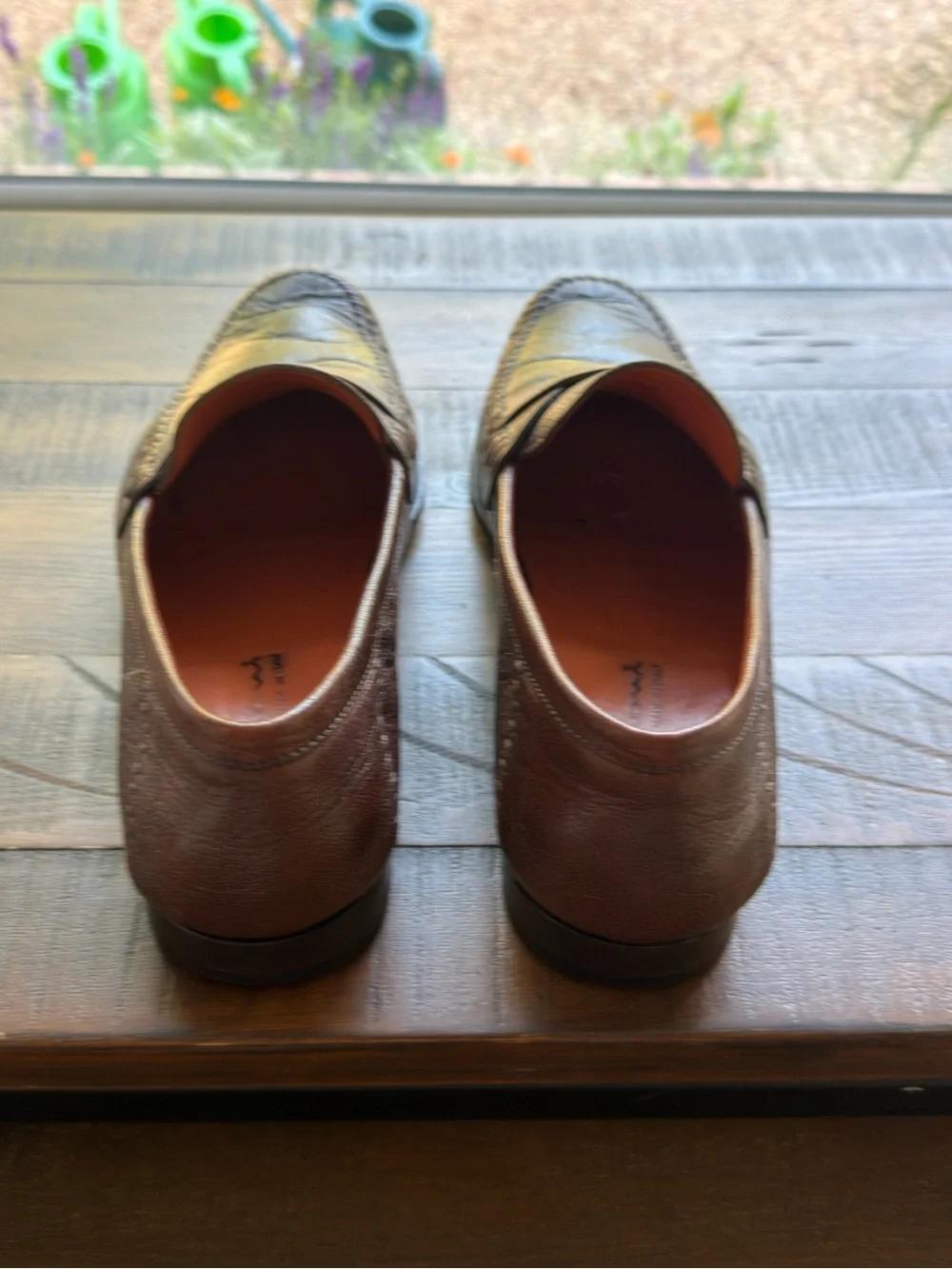 Santoni Brown Leather Penny Loafers for Men 8